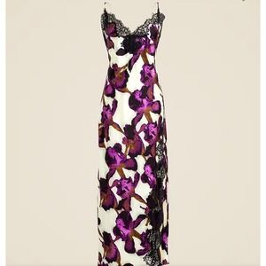 JCrew Lace Trim Slip Dress In Iris Floral Textured Satin Size 14 90's Inspired